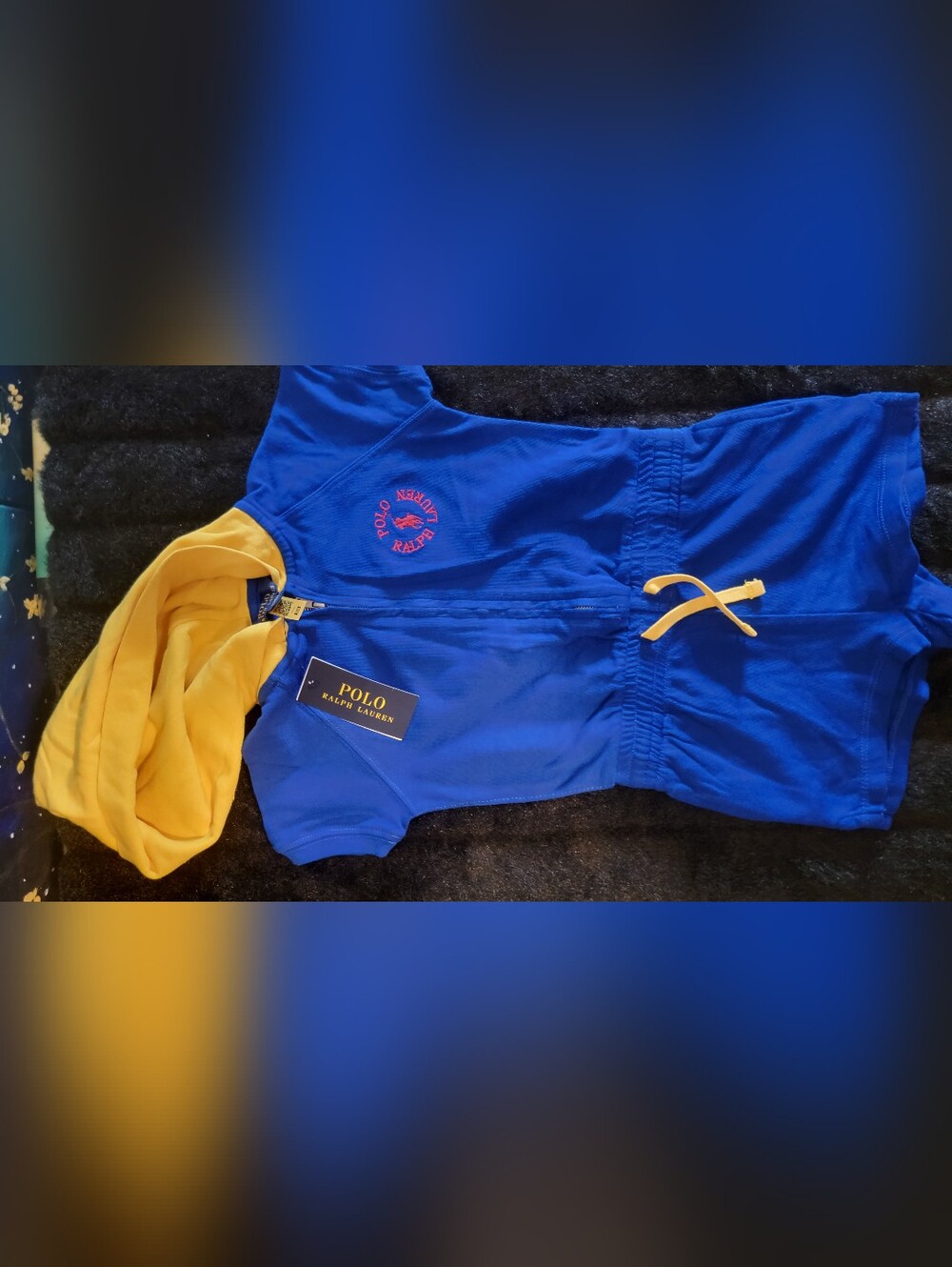 Polo Ralph Lauren Blue and Yellow Hooded Romper